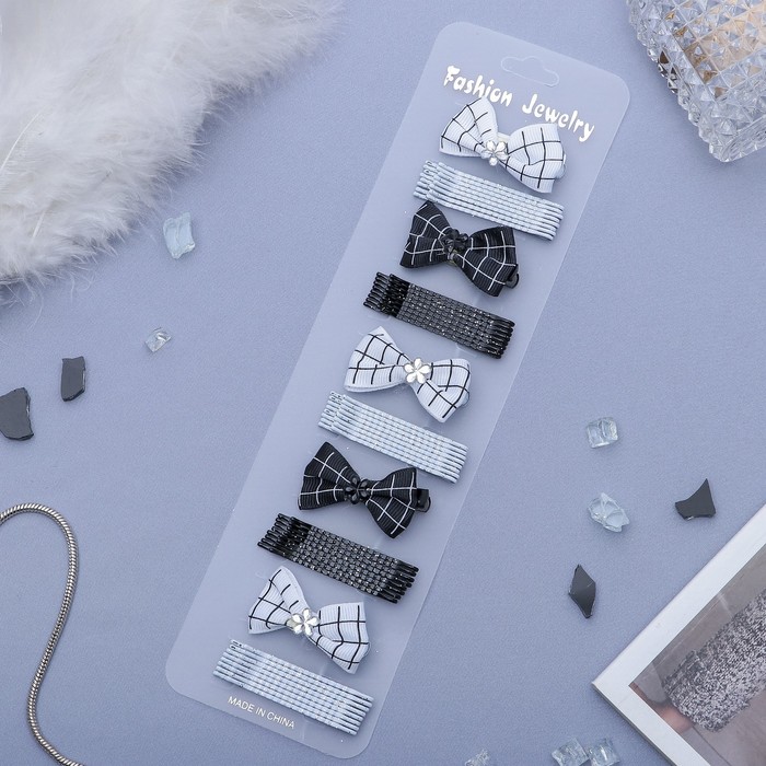 Набор для волос "Каприз" 45 штук бантик клетка черно белый