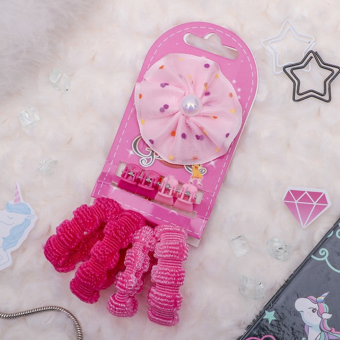 Набор для волос "Асоль" 4 краба, 1 зажим, 4 резинки цветок круглый