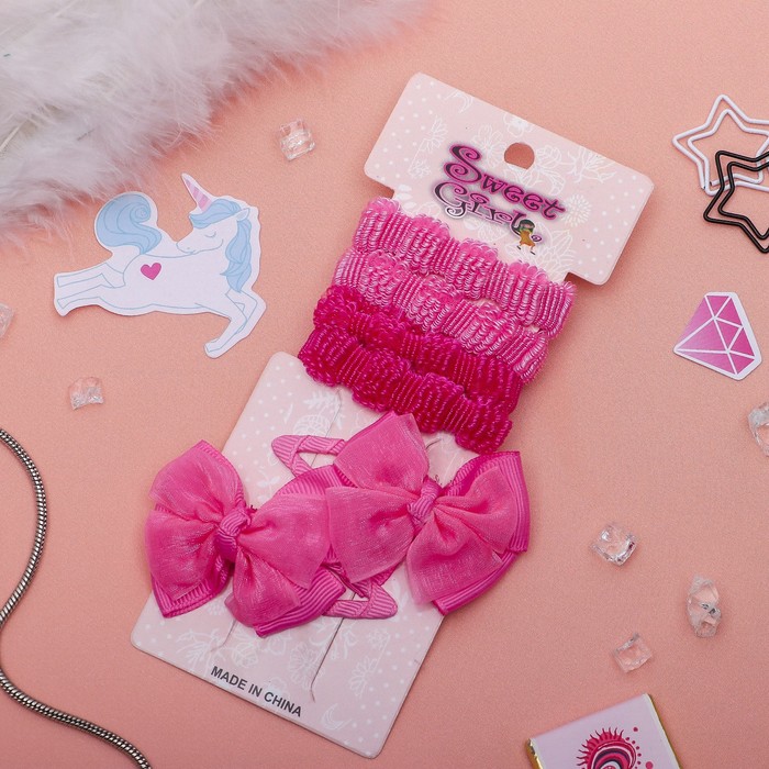 Набор для волос "Асоль" 2 невидимки, 4 резинки бант прозрачный