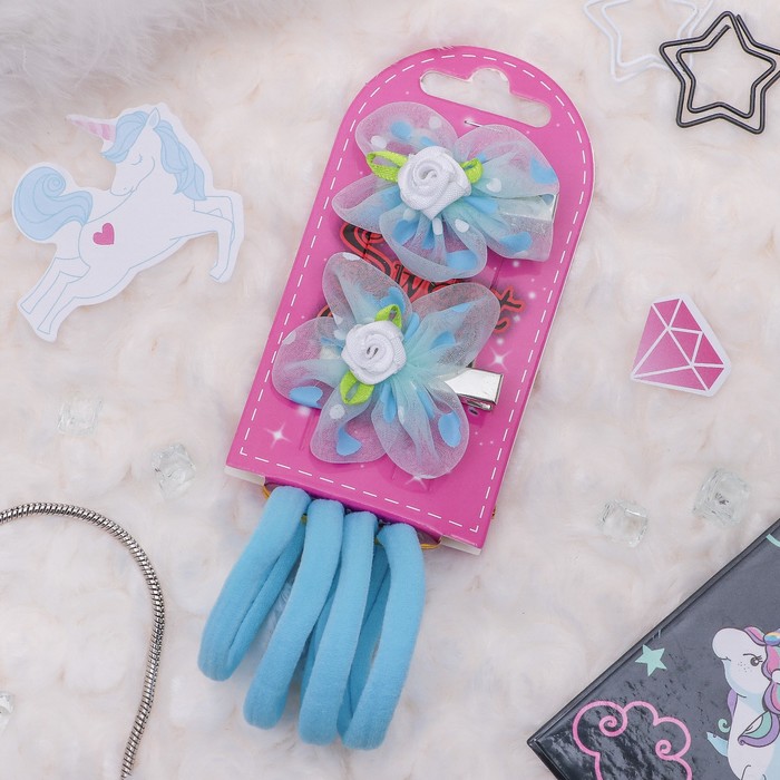 Набор для волос "Асоль" 2 невидимки, 4 резинки бант роза