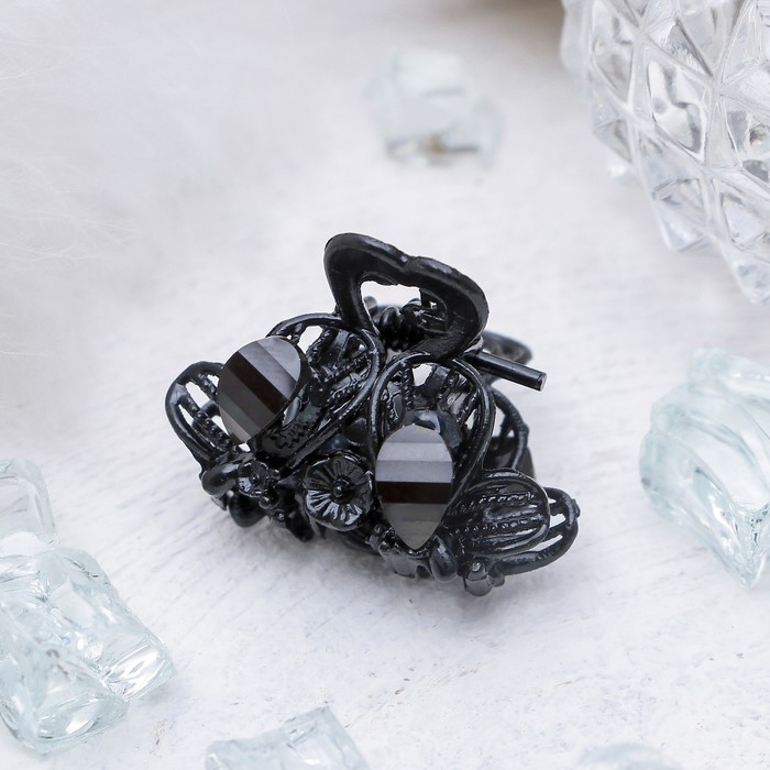 Краб для волос "Чёрный ажур" 2,9 см две бабочки на цветке
