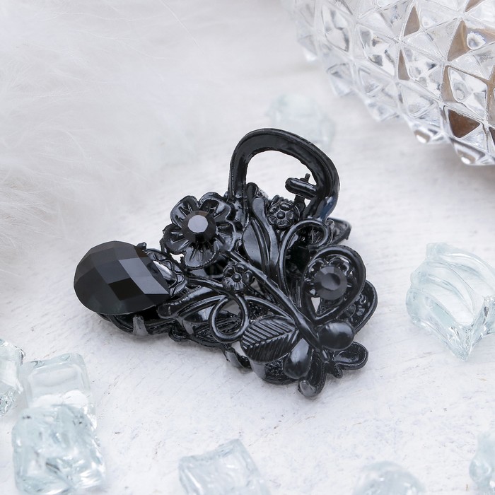 Краб для волос "Чёрные кружева" 3,8 см ромашка