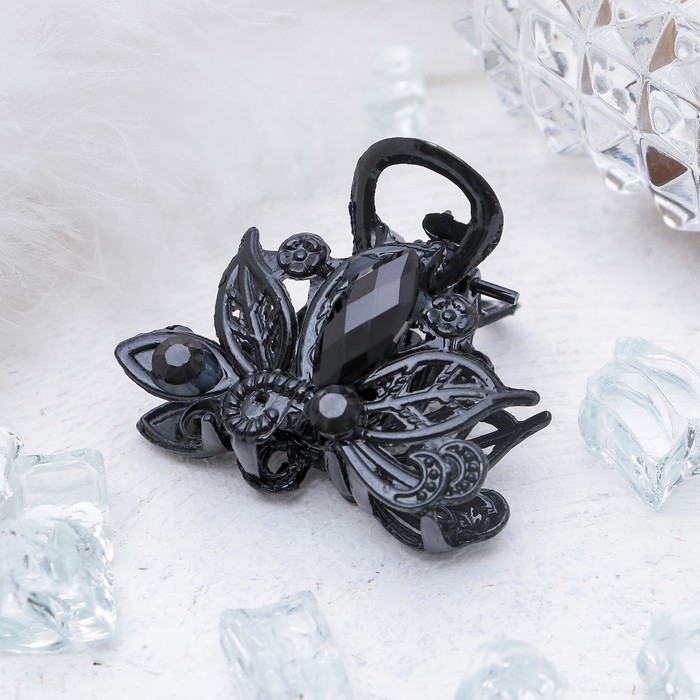 Краб для волос "Чёрные кружева" 3,9 см цветение