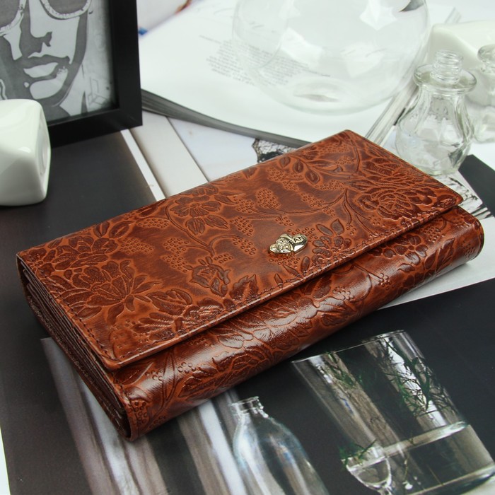 Кошелёк женский, 4 отдела, для карт, для монет, цвет коричневый