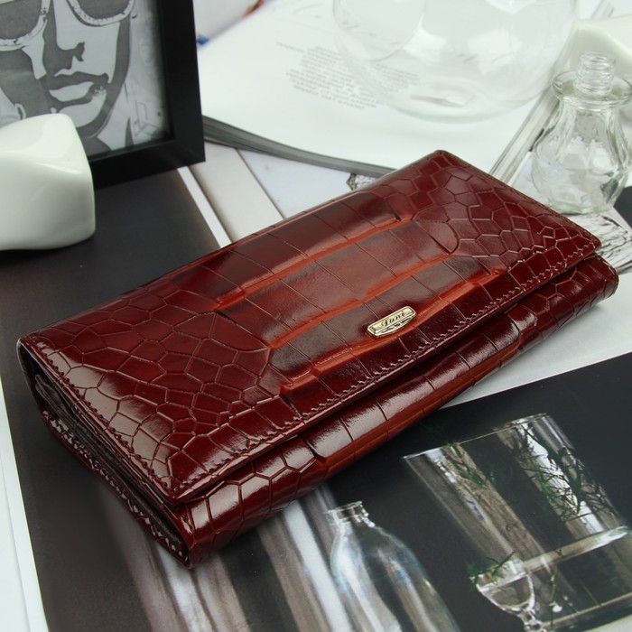 Кошелёк женский, 6 отделов, для карт, для монет, наружный карман, цвет коричневый