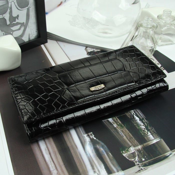 Кошелёк женский, 6 отделов, для карт, для монет, наружный карман, цвет чёрный