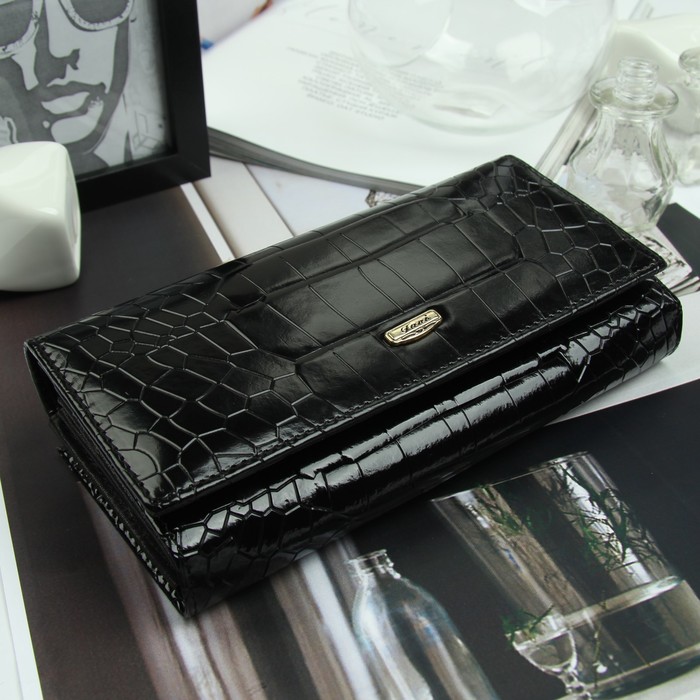 Кошелёк женский, 2 отд рамка, 3 отдела, для карт, 2 отдела на молнии, цвет чёрный