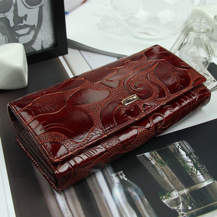 Кошелёк женский, 2 отд рамка, 3 отдела, для карт, 2 отдела на молнии, цвет коричневый