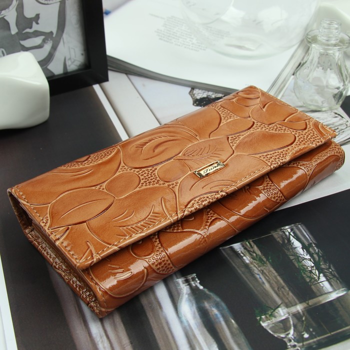 Кошелёк женский, 2 отд рамка, 3 отдела, для карт, наружный карман, цвет бежевый