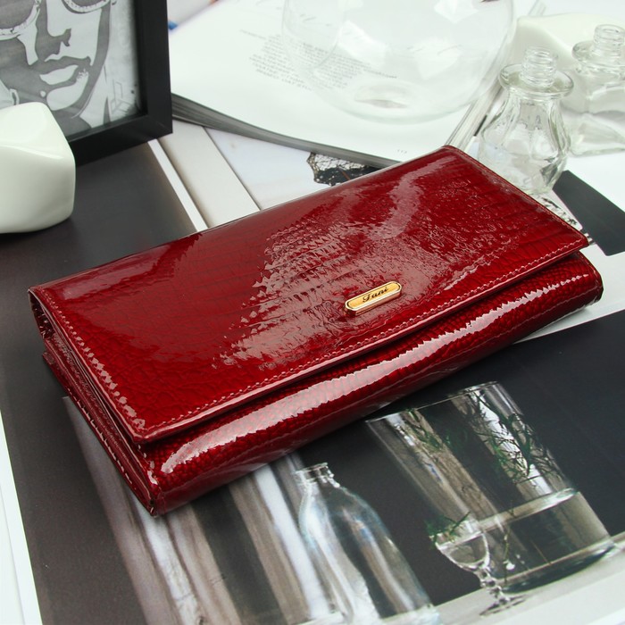 Кошелёк женский, 2 отд рамка, 3 отдела, для карт, для монет, цвет красный