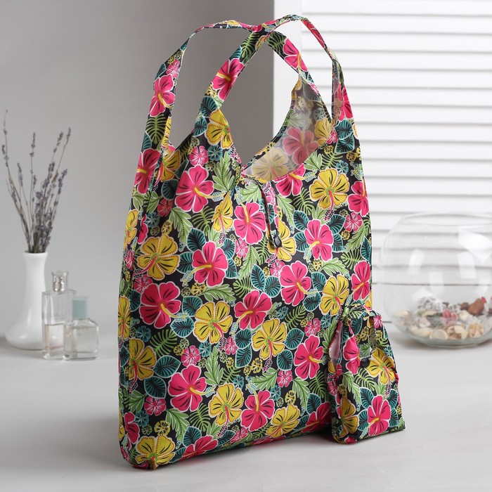 Сумка складная "Тропики", отдел на кнопке, водонепроницаемая, цвет чёрный