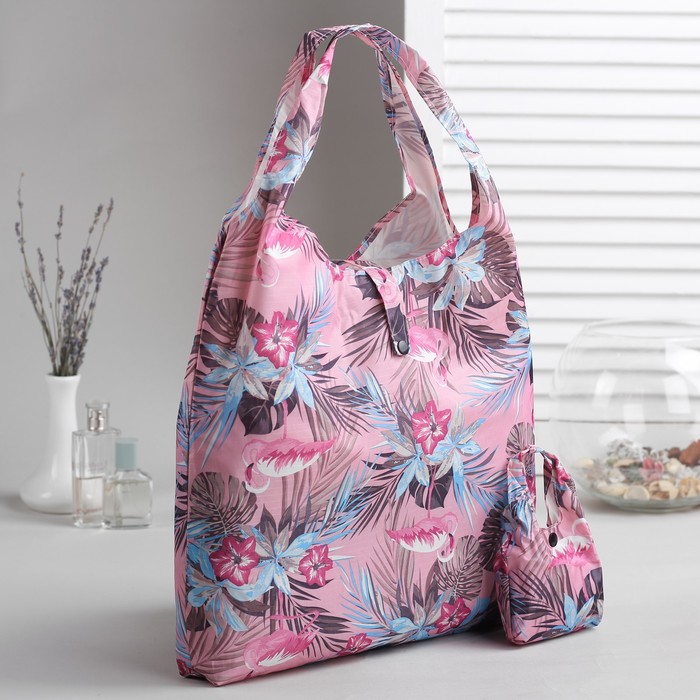 Сумка складная "Тропики", отдел на кнопке, водонепроницаемая, цвет розовый