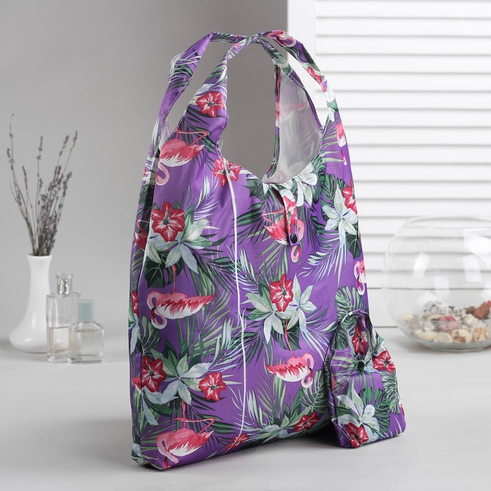 Сумка складная "Тропики", отдел на кнопке, водонепроницаемая, цвет сиреневый