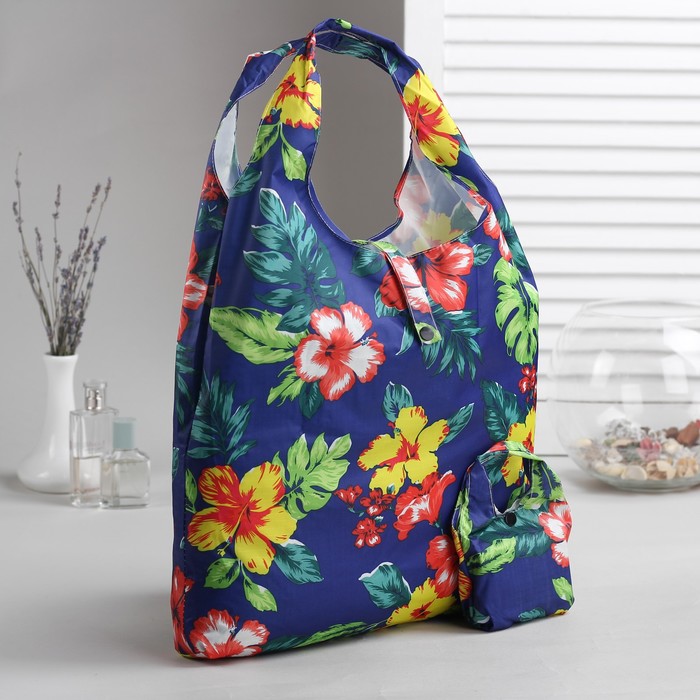 Сумка складная "Цветущие поля", отдел на кнопке, водонепроницаемая, цвет синий