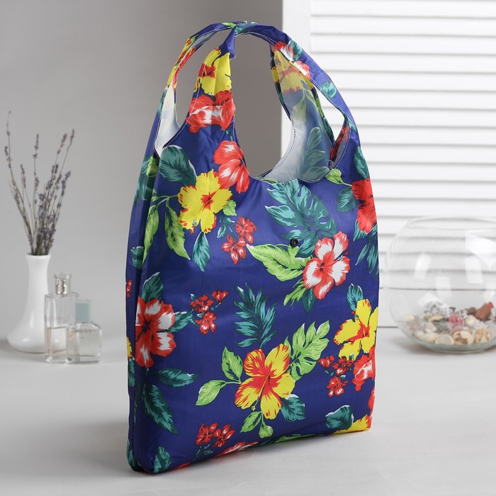 Сумка складная "Цветущие поля", отдел на кнопке, водонепроницаемая, цвет синий
