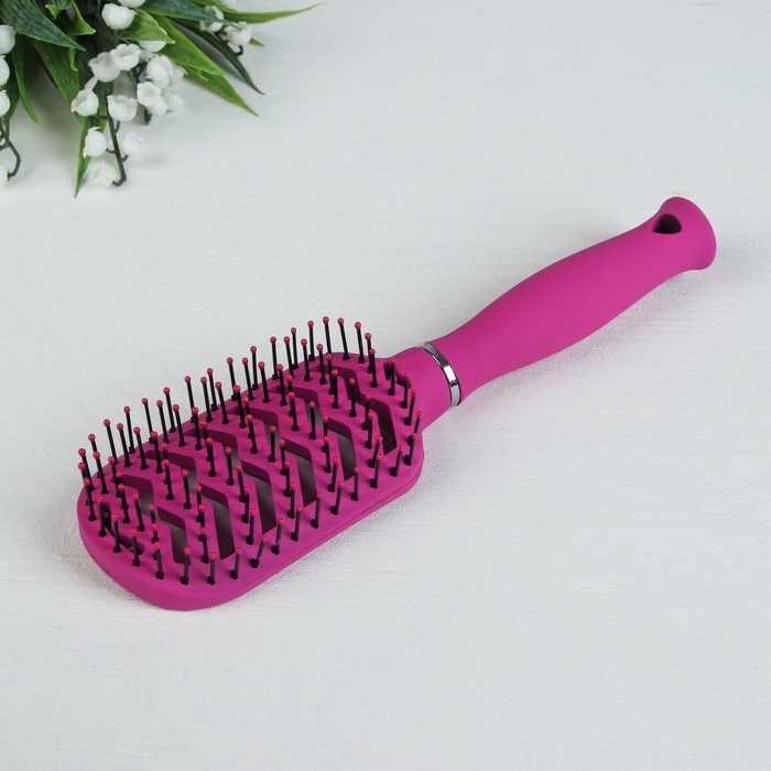 Расчёска массажная "Роза" №5, овальная, вентилируемая, 22,5(±1)см, прорезиненная, цвет розовый/серебристый