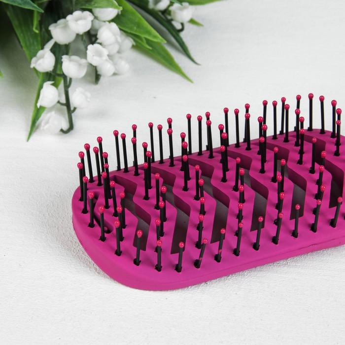 Расчёска массажная "Роза" №5, овальная, вентилируемая, 22,5(±1)см, прорезиненная, цвет розовый/серебристый