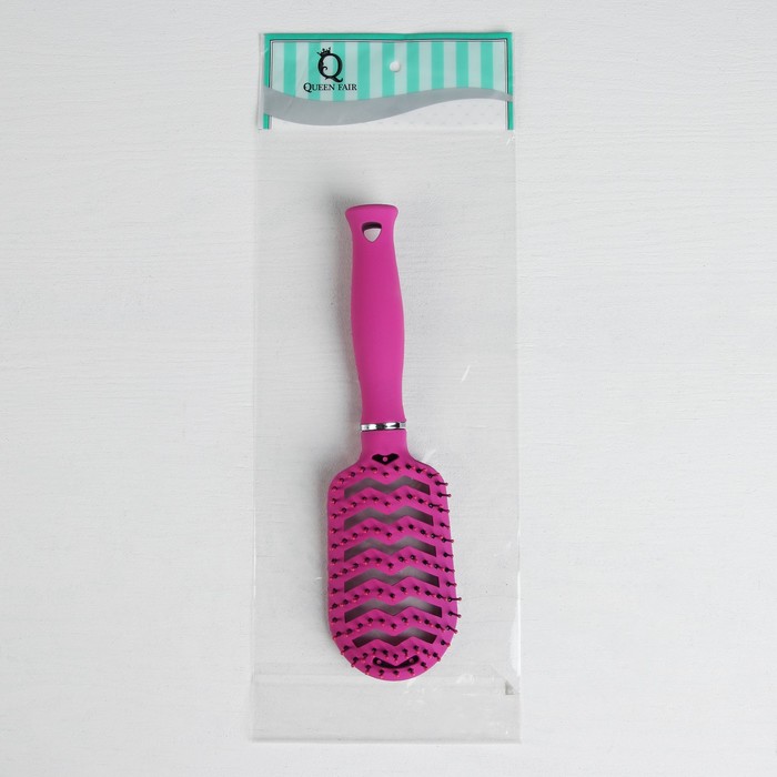 Расчёска массажная "Роза" №5, овальная, вентилируемая, 22,5(±1)см, прорезиненная, цвет розовый/серебристый