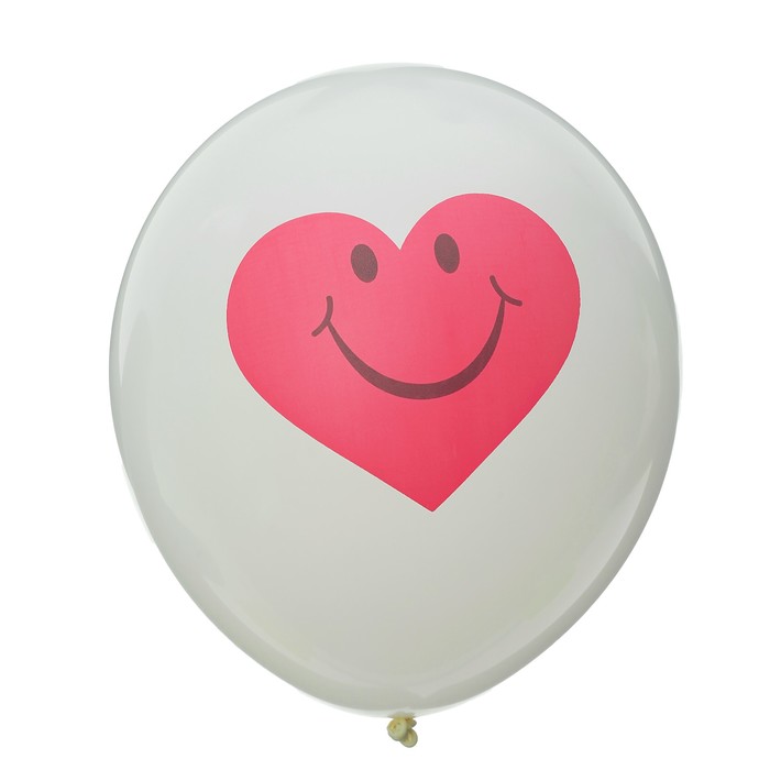 Шар латексный 12" "Сердце с улыбкой", 5 шт., цвет белый