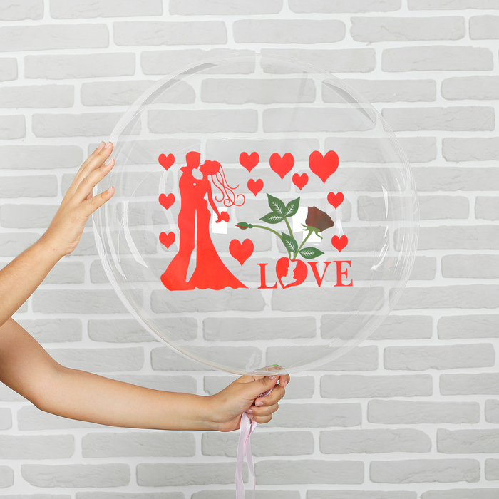 Шар полимерный 16" "Свадьба" прозрачный с наклейками парочка, лента, 1 шт