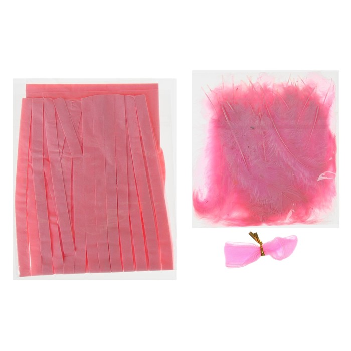 Шар полимерный 18" "Прозрачный с бумажным хвостиком" перья, цвет розовый, 1 шт