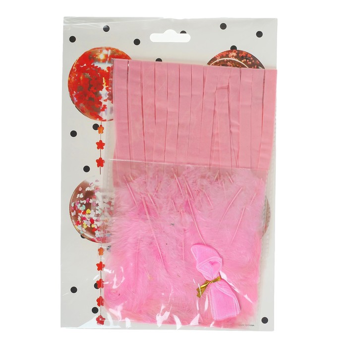 Шар полимерный 18" "Прозрачный с бумажным хвостиком" перья, цвет розовый, 1 шт