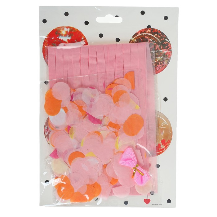 Шар полимерный 18" "Прозрачный с бумажным хвостиком" конфетти, цвет коралловый, 1 шт