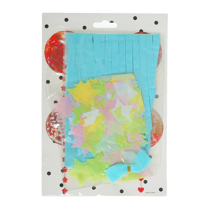 Шар полимерный 18" "Прозрачный с бумажным хвостиком" конфетти звезды, бант, 1 шт