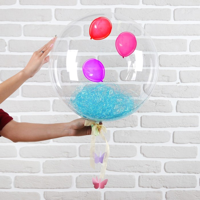 Шар полимерный 18" "Прозрачный с мишурой и подвеской" голубой, 1 шт