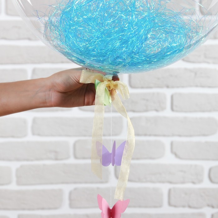 Шар полимерный 18" "Прозрачный с мишурой и подвеской" голубой, 1 шт