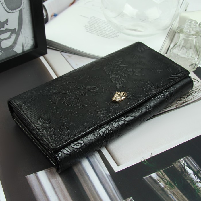 Кошелёк женский, 4 отдела, для карт, для монет, 2 наружных кармана, цвет чёрный