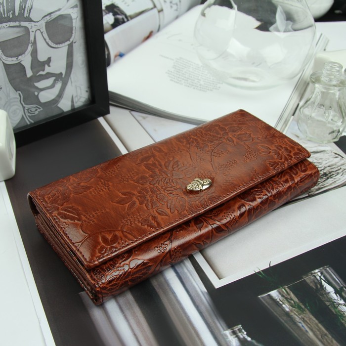 Кошелёк женский, 2 отд рамка, 3 отдела, для карт, для монет, цвет коричневый