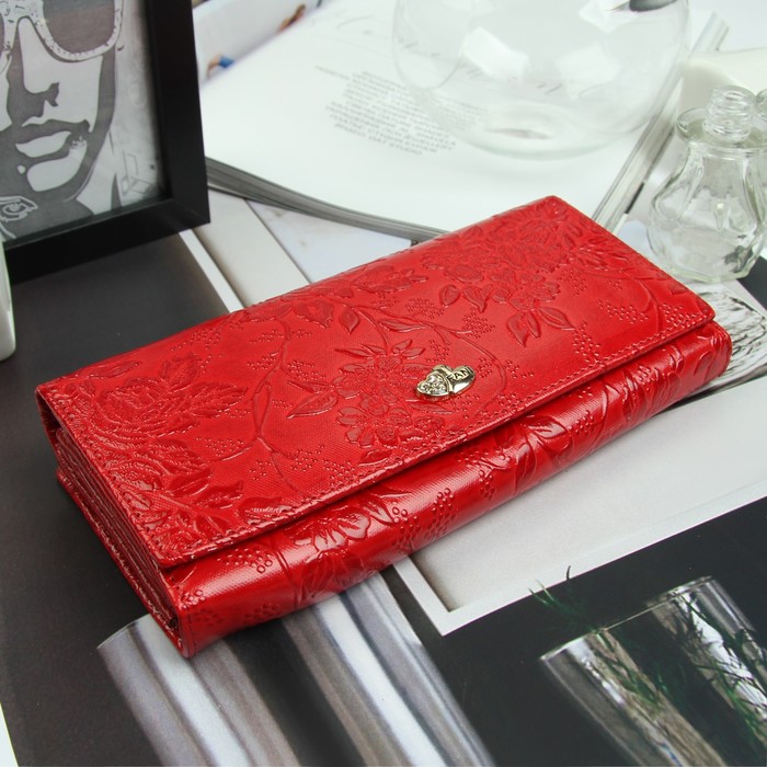 Кошелёк женский, 2 отд рамка, 3 отдела, для карт, для монет, цвет красный