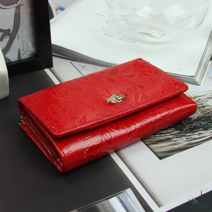 Кошелёк женский, 2 отдела, для карт, для монет, цвет красный