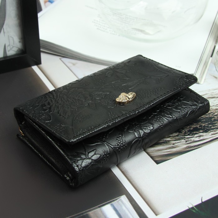 Кошелёк женский, 2 отдела, для карт, для монет, цвет чёрный