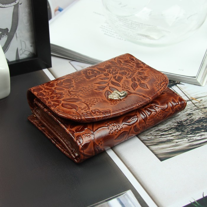 Кошелёк женский, 3 отдела, для карт, отд рамка, цвет коричневый