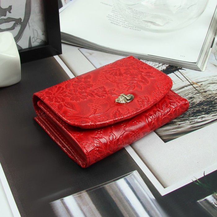 Кошелёк женский, 3 отдела, для карт, отд рамка, цвет красный