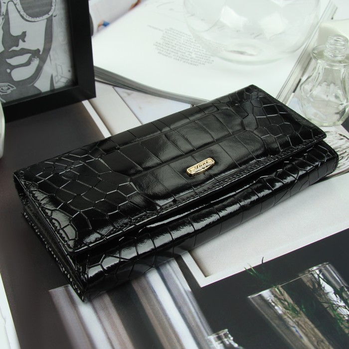 Кошелёк женский, 2 отд рамка, 3 отдела, для карт, для монет, цвет чёрный