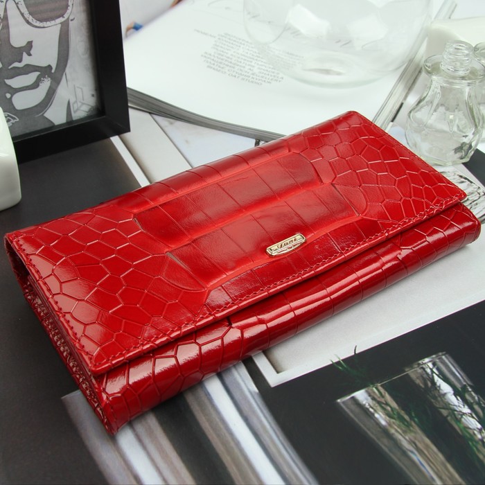 Кошелёк женский, 6 отделов, для карт, для монет, наружный карман, цвет красный