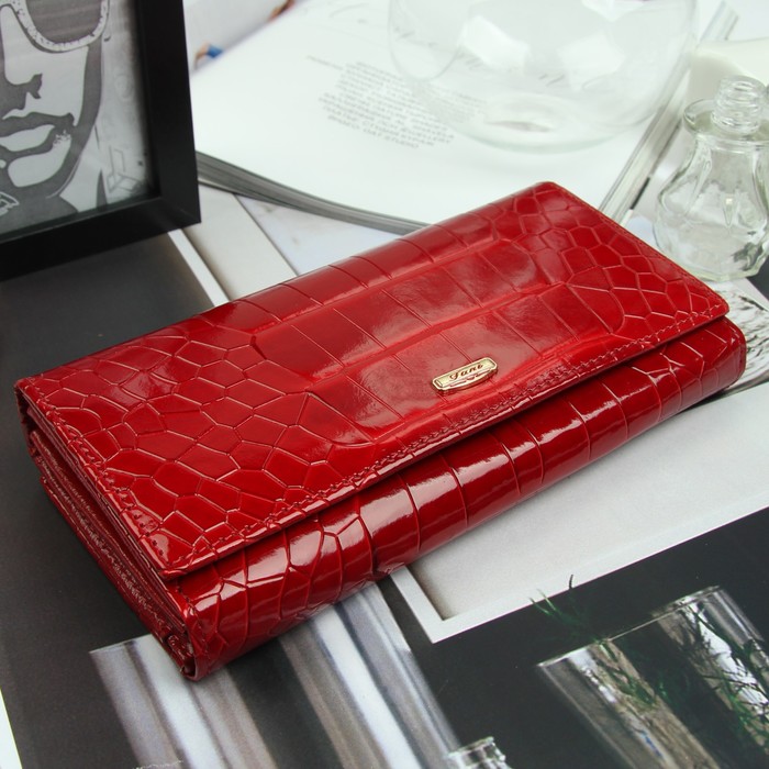 Кошелёк женский, 4 отдела, для карт, для монет, цвет красный