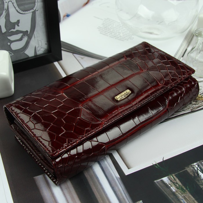 Кошелёк женский, 2 отд рамка, 3 отдела, для карт, 2 отдела на молнии, цвет коричневый