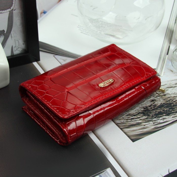 Кошелёк женский, 2 отдела, для карт, для монет, на молнии, цвет красный