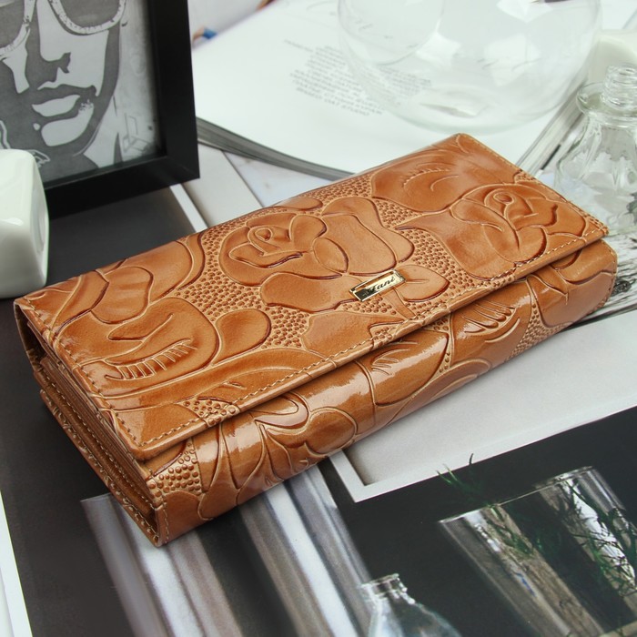 Кошелёк женский, 2 отд рамка, 3 отдела, для карт, 2 отдела на молнии, цвет бежевый