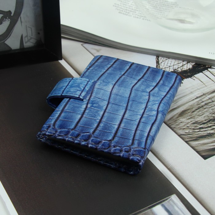 Визитница, 1 ряд, 20 листов, лак рептилия, цвет синий