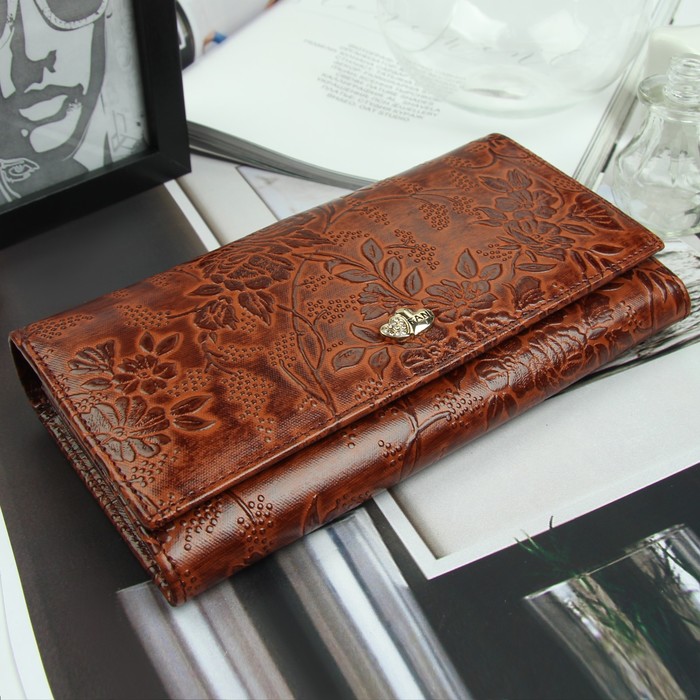 Кошелёк женский, 4 отдела, для карт, для монет, 2 наружных кармана, цвет коричневый