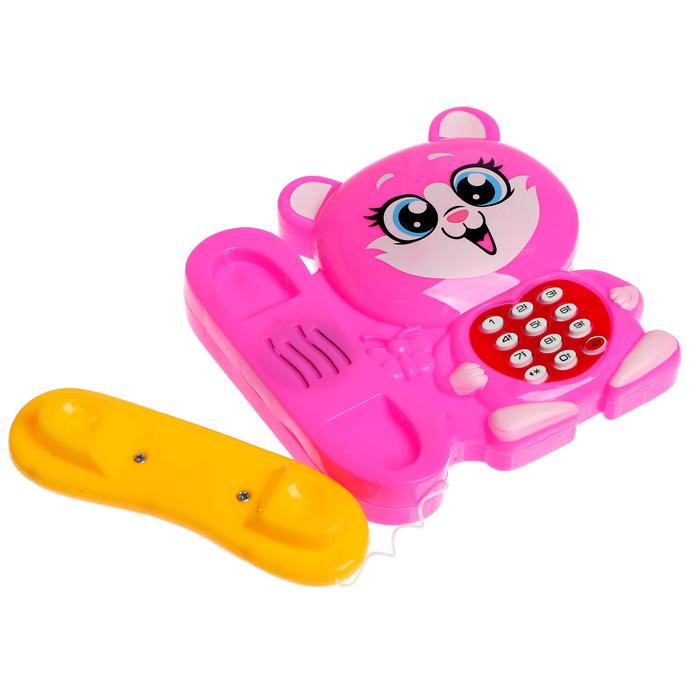 Музыкальный телефончик «Котёнок», русская озвучка, работает от батареек, цвет розовый