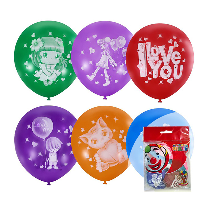 Шар латексный 12" "Любовная тематика", пастель+декоратор, 2 ст, набор 10 шт, МИКС