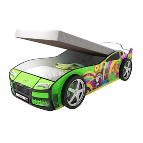 Кровать машина «Турбо зелёная», подъёмный матрас, без подсветки, пластиковые колёса, 2 шт