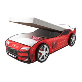 Кровать машина «Турбо красная», подъёмный матрас, без подсветки, пластиковые колёса, 2 шт