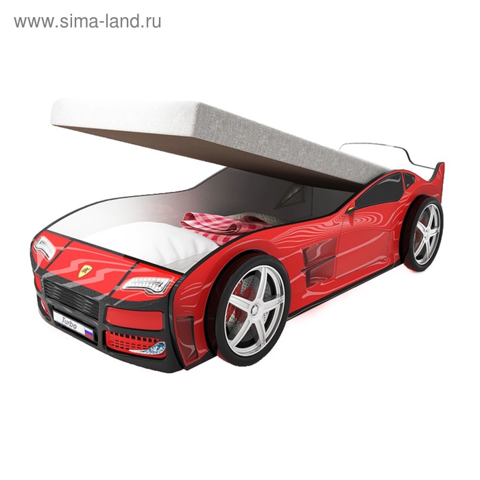 Кровать машина «Турбо красная», подъёмный матрас, без подсветки, пластиковые колёса, 2 шт